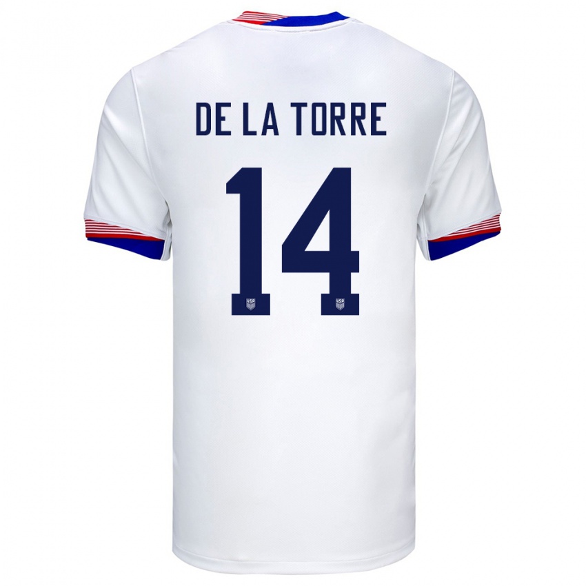 Kinderen Verenigde Staten Luca De La Torre #14 Wit Thuisshirt Thuistenue 24-26 T-Shirt