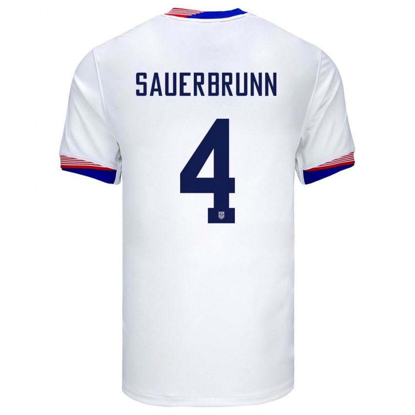 Kinderen Verenigde Staten Becky Sauerbrunn #4 Wit Thuisshirt Thuistenue 24-26 T-Shirt