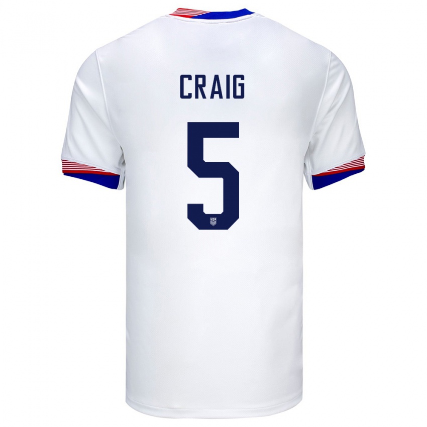 Kinderen Verenigde Staten Brandan Craig #5 Wit Thuisshirt Thuistenue 24-26 T-Shirt