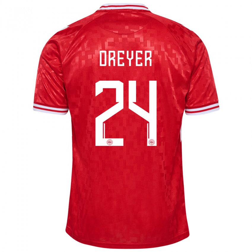 Kinderen Denemarken Anders Dreyer #24 Rood Thuisshirt Thuistenue 24-26 T-Shirt