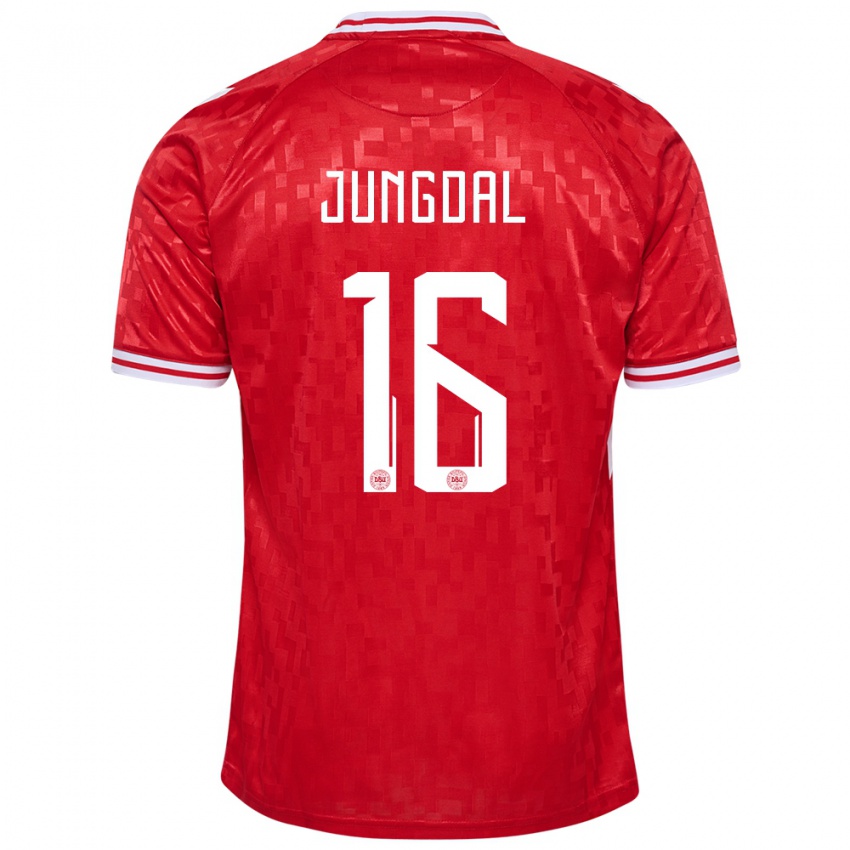 Kinderen Denemarken Andreas Jungdal #16 Rood Thuisshirt Thuistenue 24-26 T-Shirt