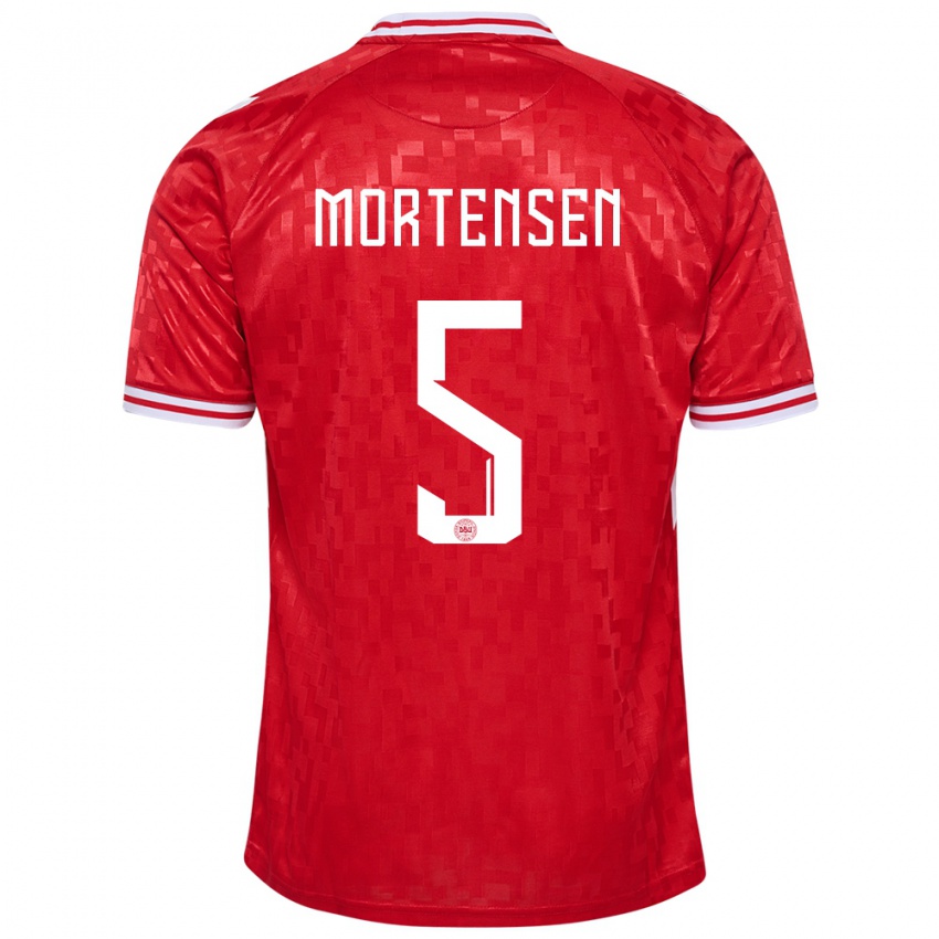 Kinderen Denemarken Gustav Mortensen #5 Rood Thuisshirt Thuistenue 24-26 T-Shirt