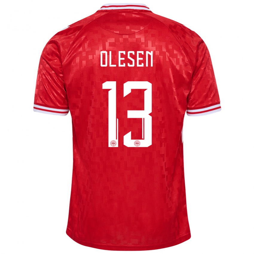 Kinderen Denemarken Karoline Olesen #13 Rood Thuisshirt Thuistenue 24-26 T-Shirt