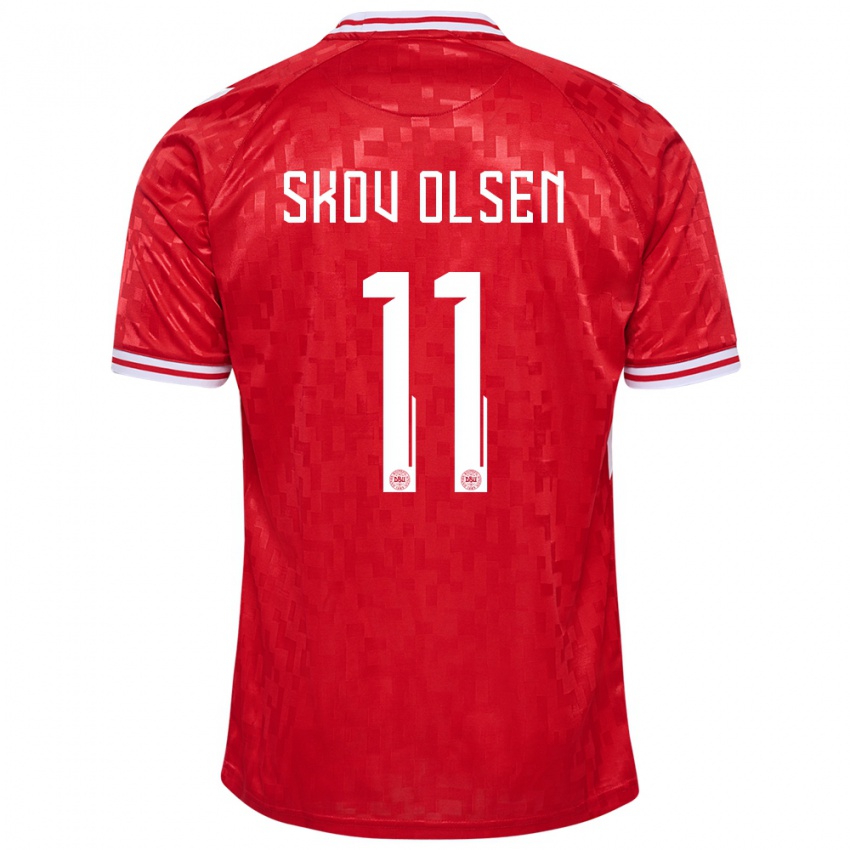 Kinderen Denemarken Andreas Skov Olsen #11 Rood Thuisshirt Thuistenue 24-26 T-Shirt