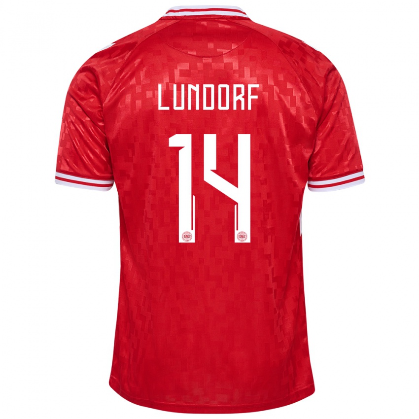 Kinderen Denemarken Matilde Lundorf #14 Rood Thuisshirt Thuistenue 24-26 T-Shirt