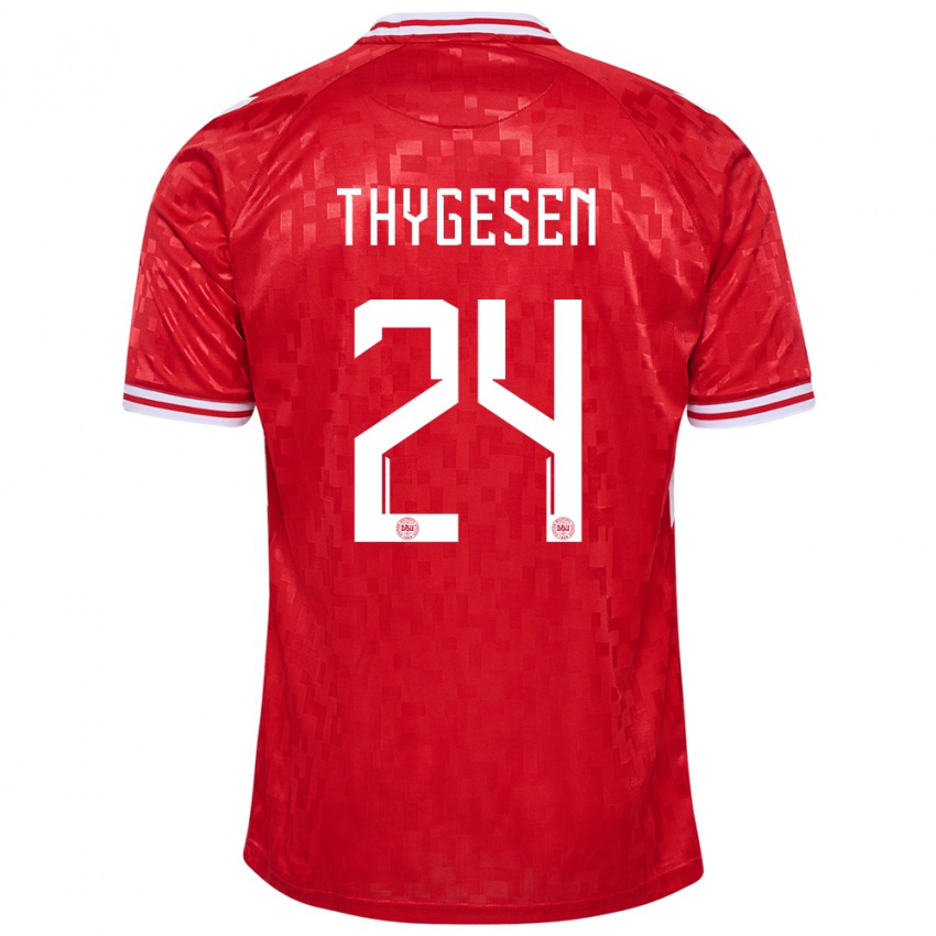 Kinderen Denemarken Sarah Thygesen #24 Rood Thuisshirt Thuistenue 24-26 T-Shirt