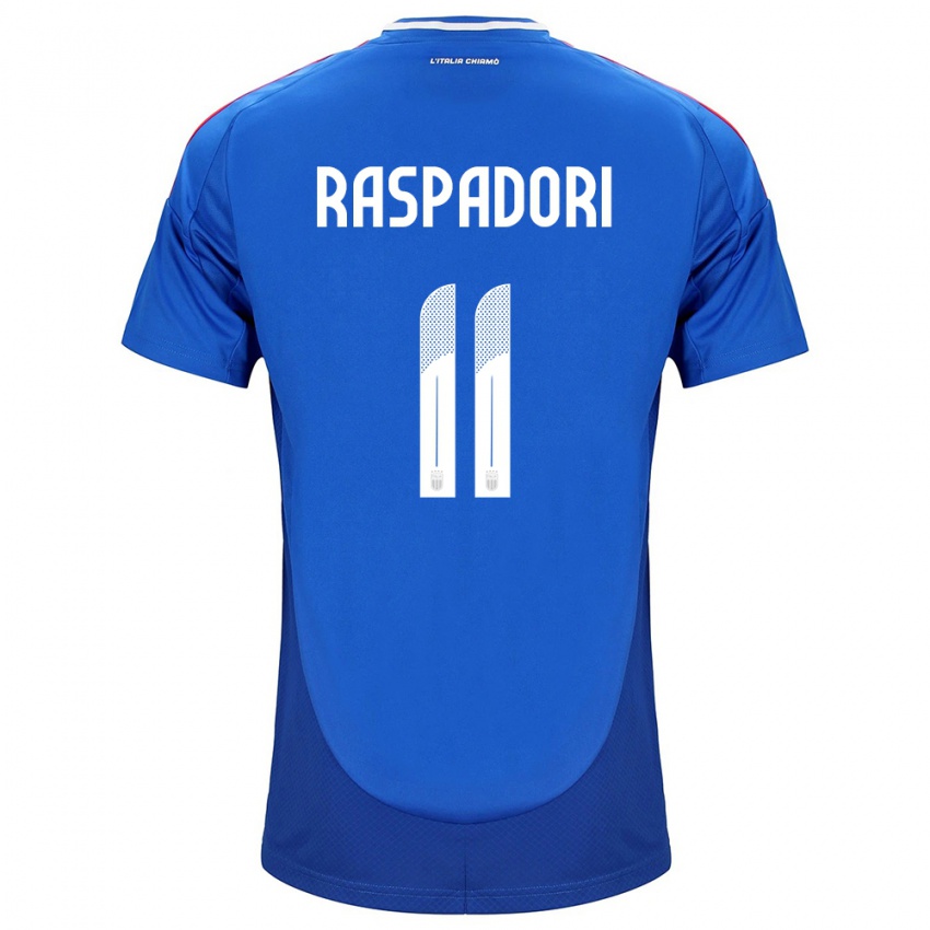 Kinderen Italië Giacomo Raspadori #11 Blauw Thuisshirt Thuistenue 24-26 T-Shirt