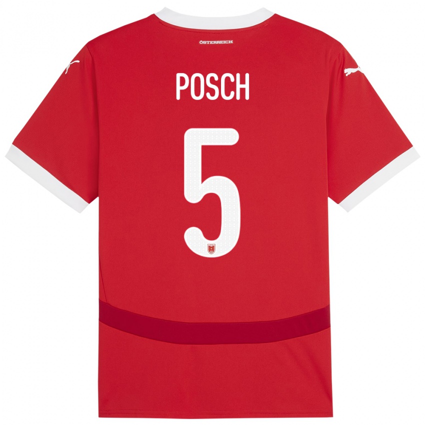 Kinderen Oostenrijk Stefan Posch #5 Rood Thuisshirt Thuistenue 24-26 T-Shirt