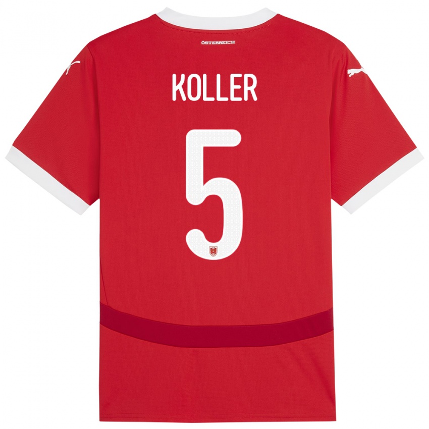 Kinderen Oostenrijk Paul Koller #5 Rood Thuisshirt Thuistenue 24-26 T-Shirt