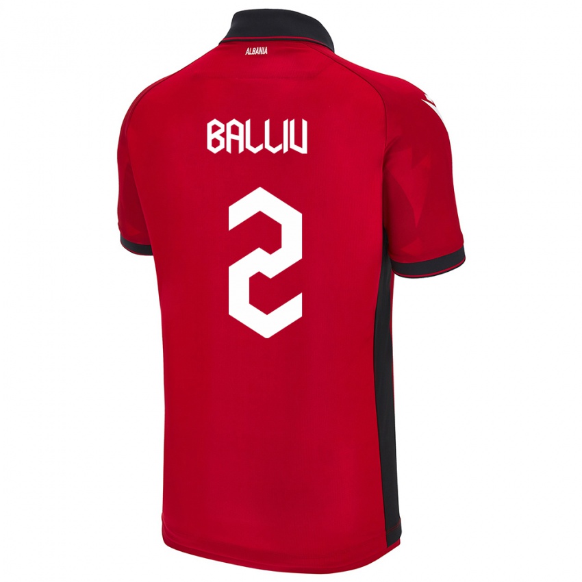 Kinderen Albanië Iván Balliu #2 Rood Thuisshirt Thuistenue 24-26 T-Shirt