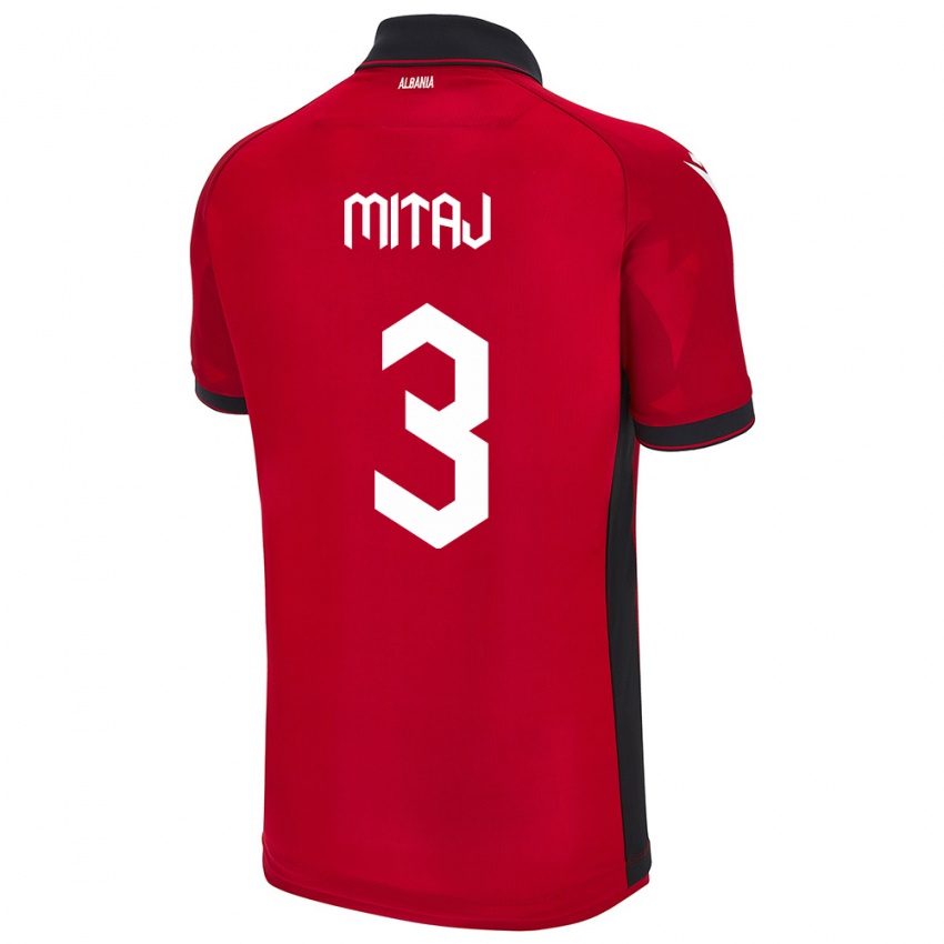 Kinderen Albanië Mario Mitaj #3 Rood Thuisshirt Thuistenue 24-26 T-Shirt