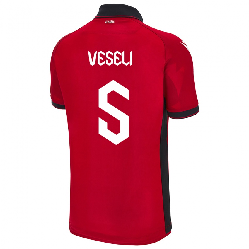 Kinderen Albanië Frédéric Veseli #5 Rood Thuisshirt Thuistenue 24-26 T-Shirt