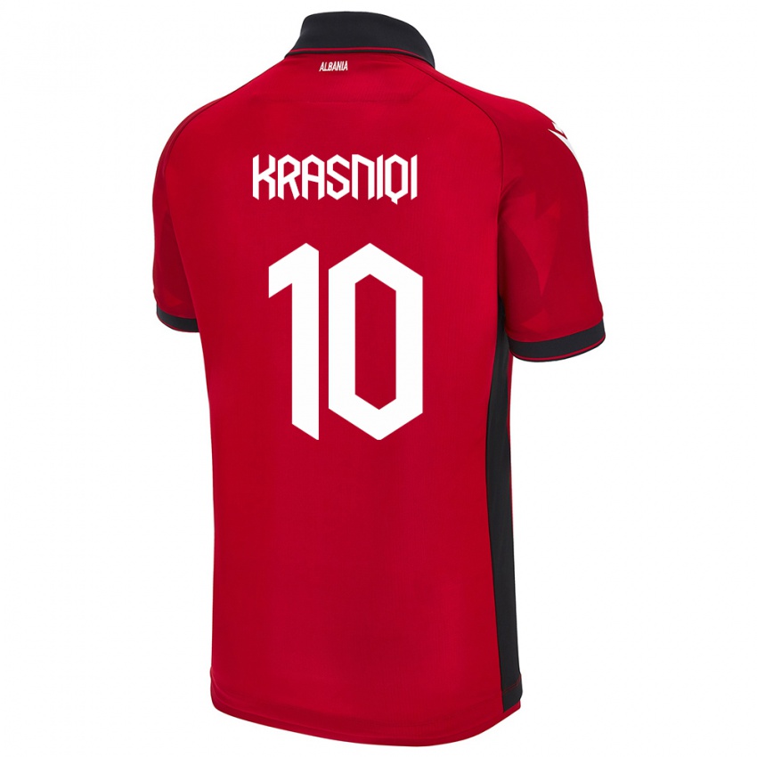 Kinderen Albanië Qëndresa Krasniqi #10 Rood Thuisshirt Thuistenue 24-26 T-Shirt