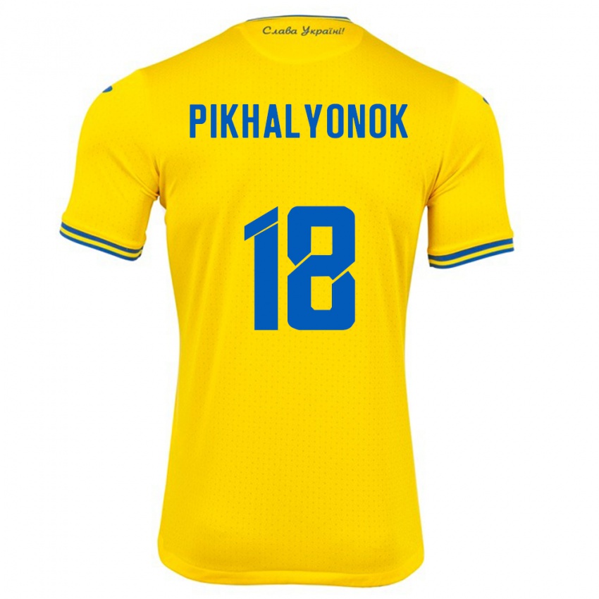 Kinderen Oekraïne Oleksandr Pikhalyonok #18 Geel Thuisshirt Thuistenue 24-26 T-Shirt