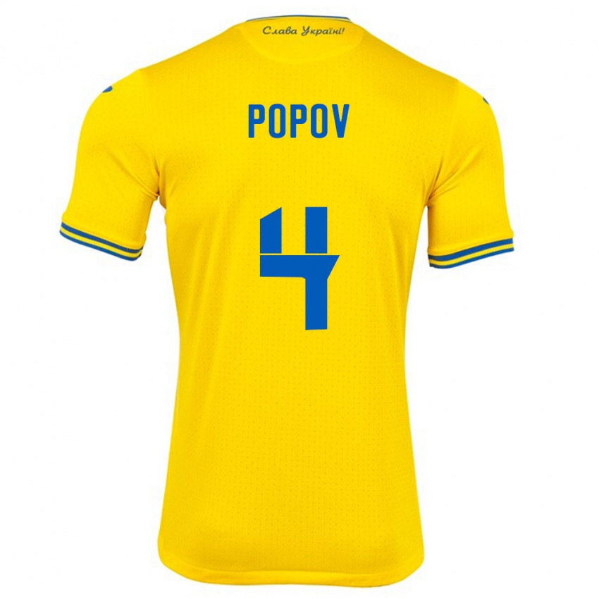 Kinderen Oekraïne Denys Popov #4 Geel Thuisshirt Thuistenue 24-26 T-Shirt