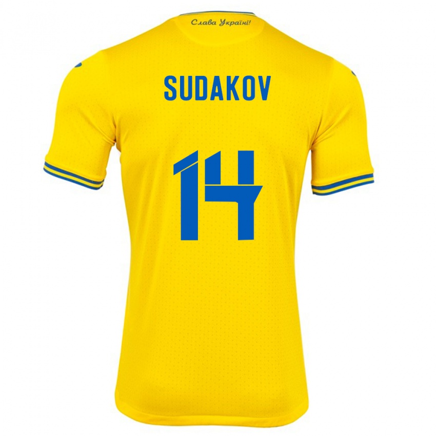 Kinderen Oekraïne Georgiy Sudakov #14 Geel Thuisshirt Thuistenue 24-26 T-Shirt