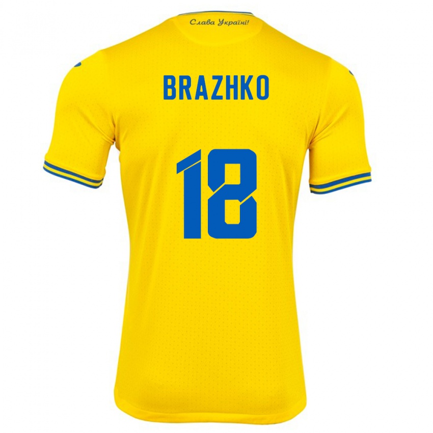 Kinderen Oekraïne Volodymyr Brazhko #18 Geel Thuisshirt Thuistenue 24-26 T-Shirt