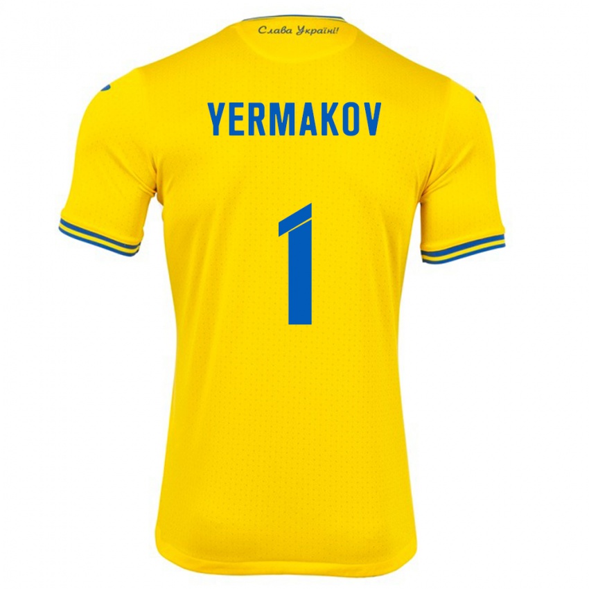 Kinderen Oekraïne Georgiy Yermakov #1 Geel Thuisshirt Thuistenue 24-26 T-Shirt