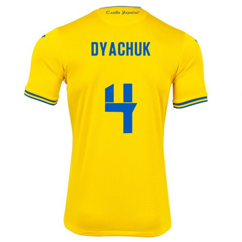 Kinderen Oekraïne Maksym Dyachuk #4 Geel Thuisshirt Thuistenue 24-26 T-Shirt