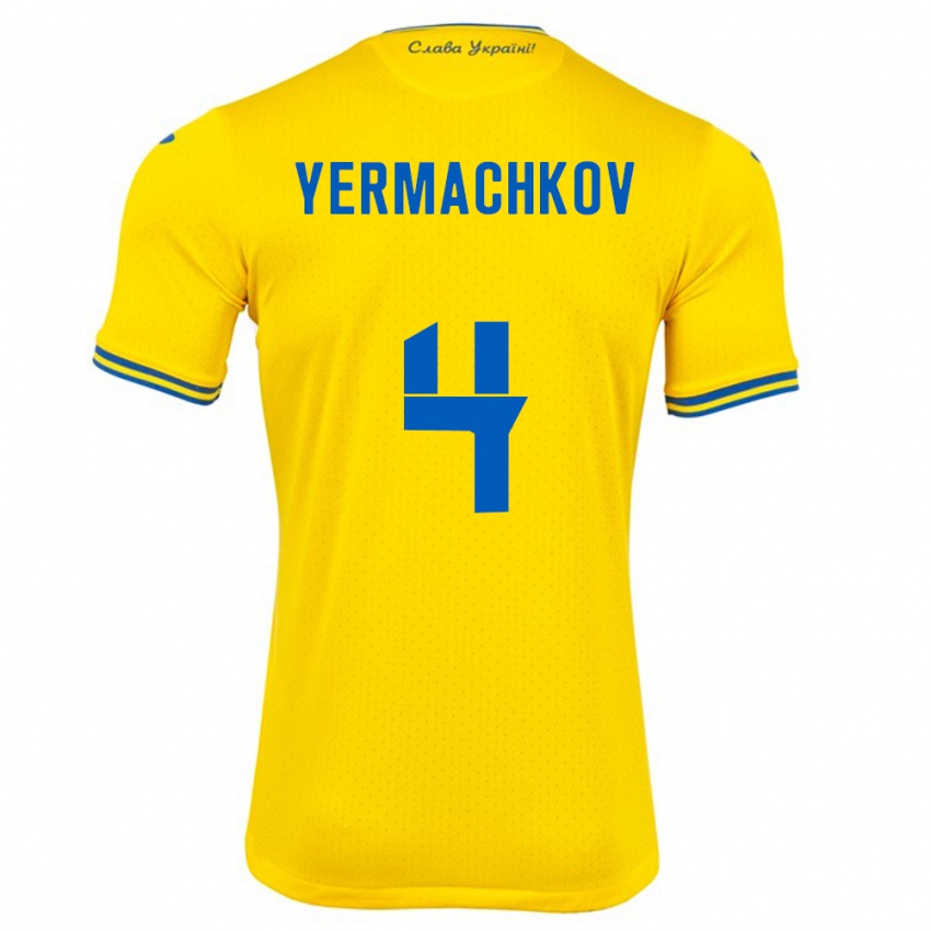 Kinderen Oekraïne Ivan Yermachkov #4 Geel Thuisshirt Thuistenue 24-26 T-Shirt