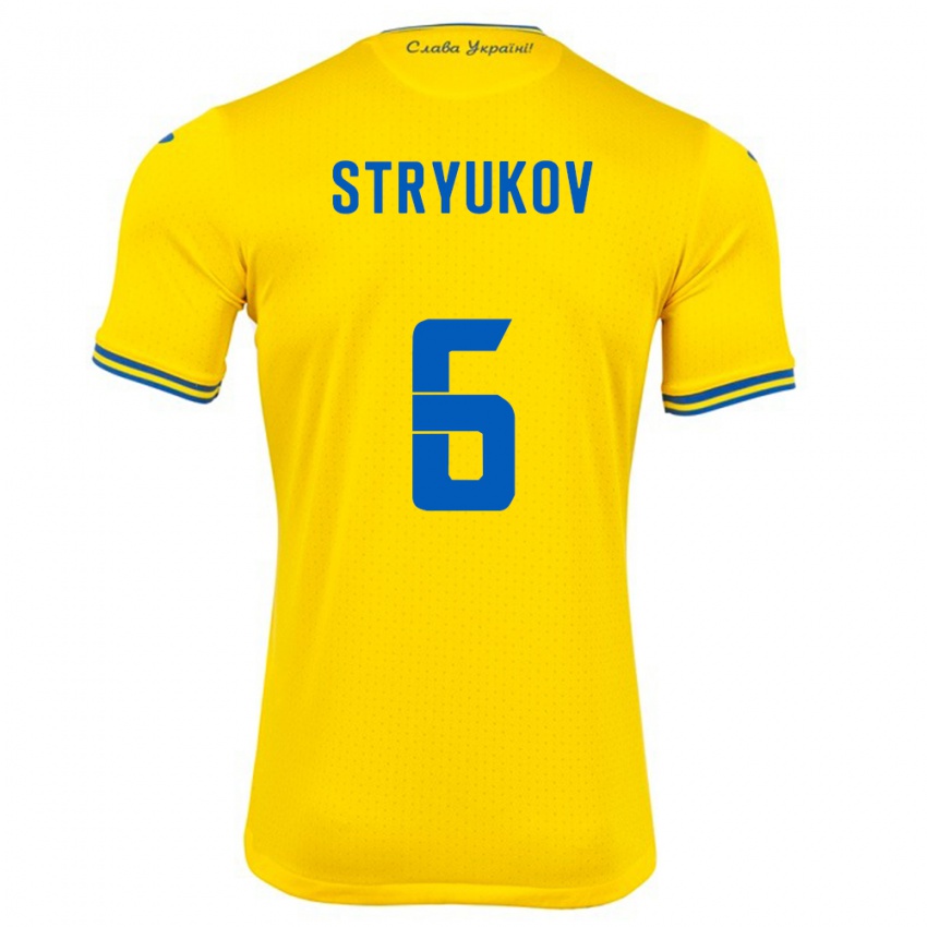 Kinderen Oekraïne Maksym Stryukov #6 Geel Thuisshirt Thuistenue 24-26 T-Shirt