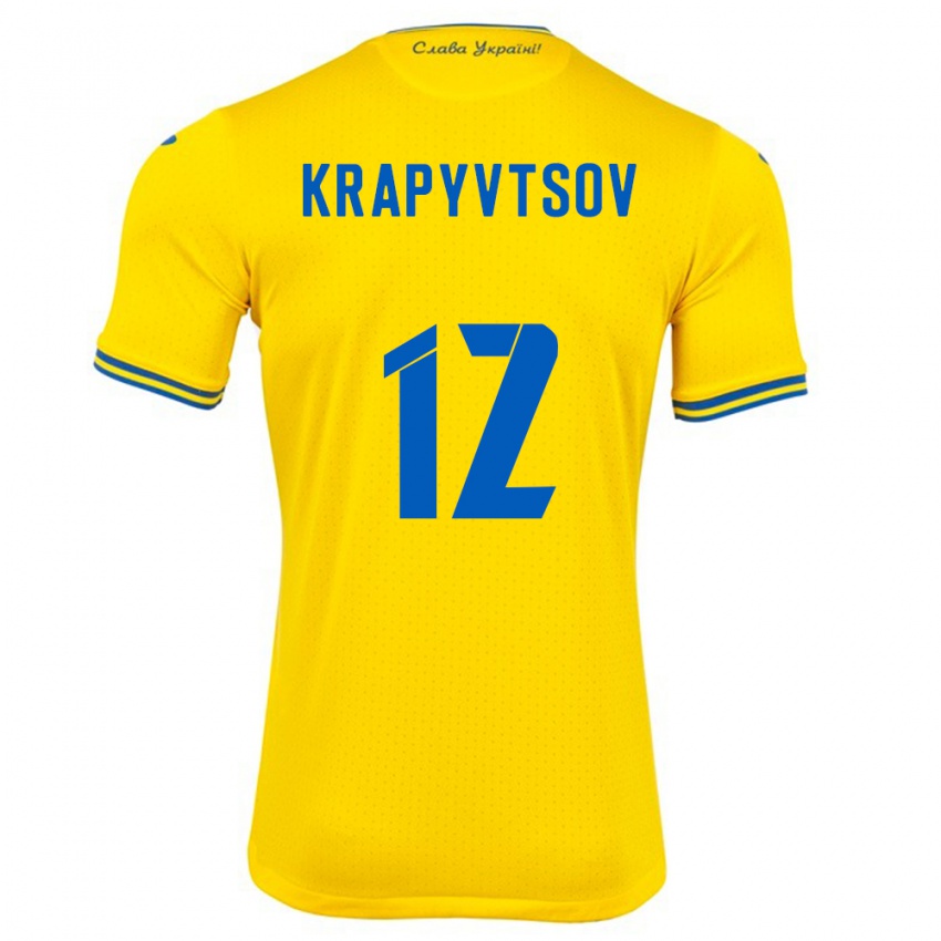 Kinderen Oekraïne Vladyslav Krapyvtsov #12 Geel Thuisshirt Thuistenue 24-26 T-Shirt