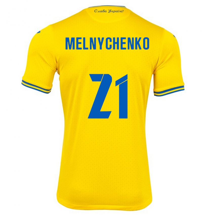 Kinderen Oekraïne Maksym Melnychenko #21 Geel Thuisshirt Thuistenue 24-26 T-Shirt