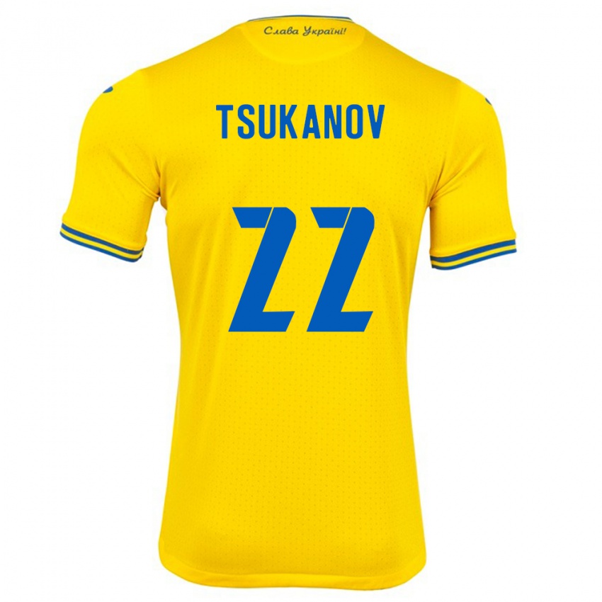 Kinderen Oekraïne Viktor Tsukanov #22 Geel Thuisshirt Thuistenue 24-26 T-Shirt