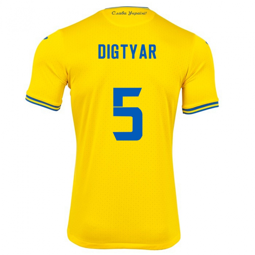 Kinderen Oekraïne Kyrylo Digtyar #5 Geel Thuisshirt Thuistenue 24-26 T-Shirt