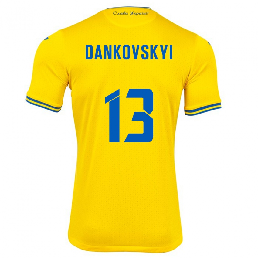 Kinderen Oekraïne Yegor Dankovskyi #13 Geel Thuisshirt Thuistenue 24-26 T-Shirt