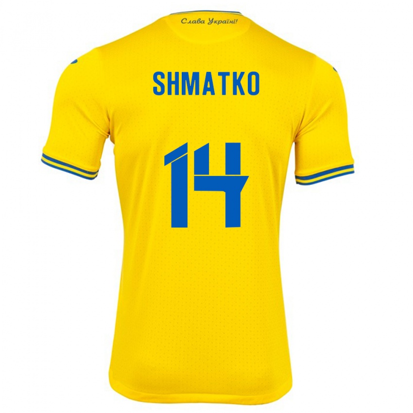 Kinderen Oekraïne Lyubov Shmatko #14 Geel Thuisshirt Thuistenue 24-26 T-Shirt