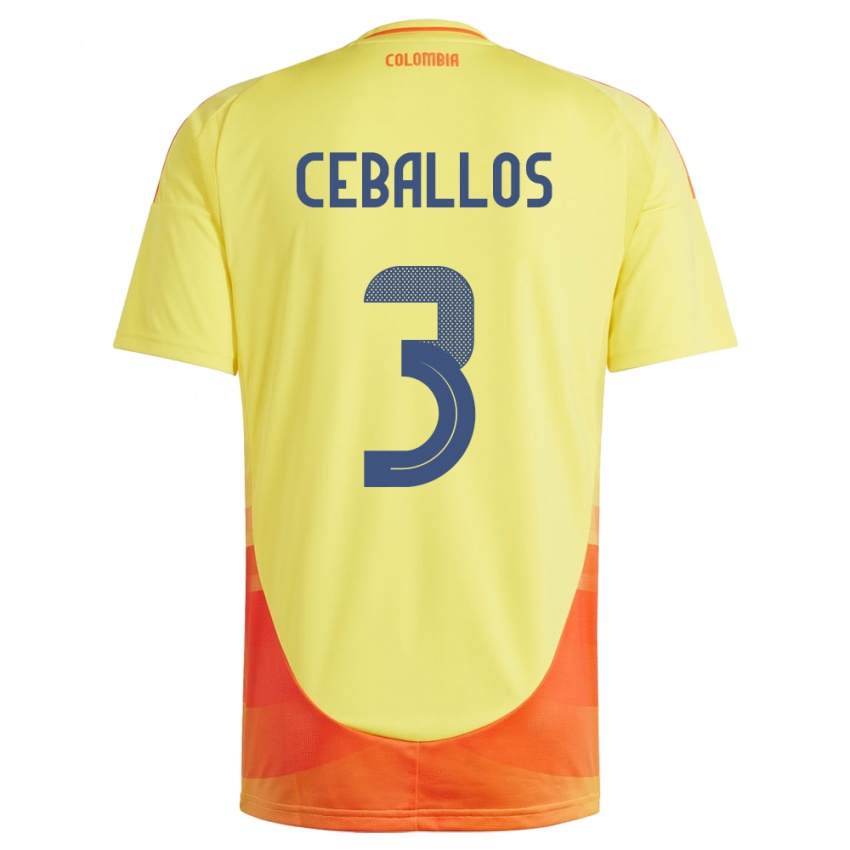 Kinderen Colombia Brayan Ceballos #3 Geel Thuisshirt Thuistenue 24-26 T-Shirt