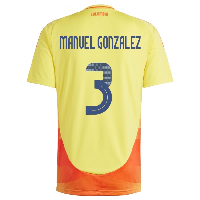 Kinderen Colombia Carlos Manuel González #3 Geel Thuisshirt Thuistenue 24-26 T-Shirt