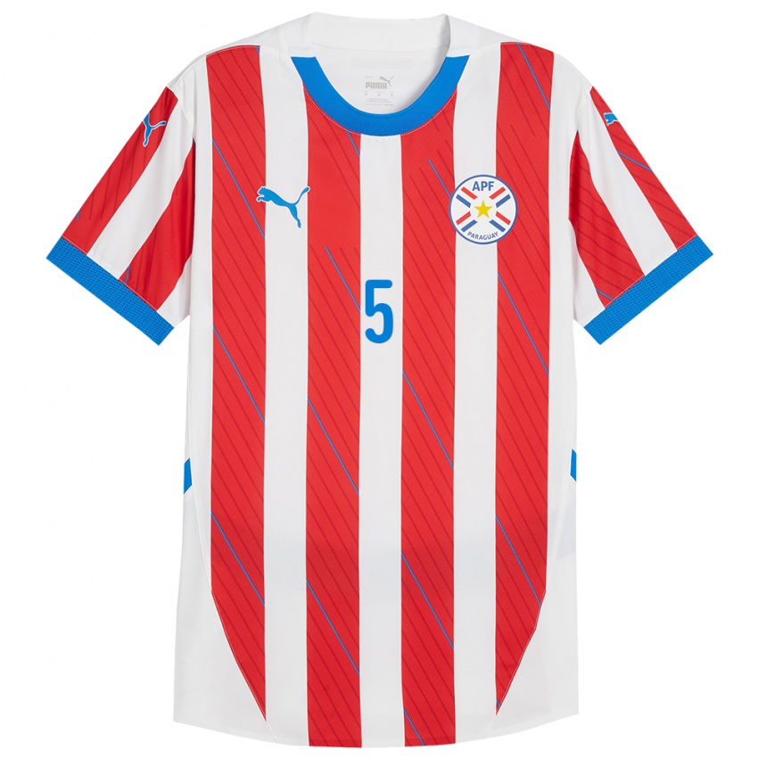 Kinderen Paraguay Thiago Servín #5 Wit Rood Thuisshirt Thuistenue 24-26 T-Shirt