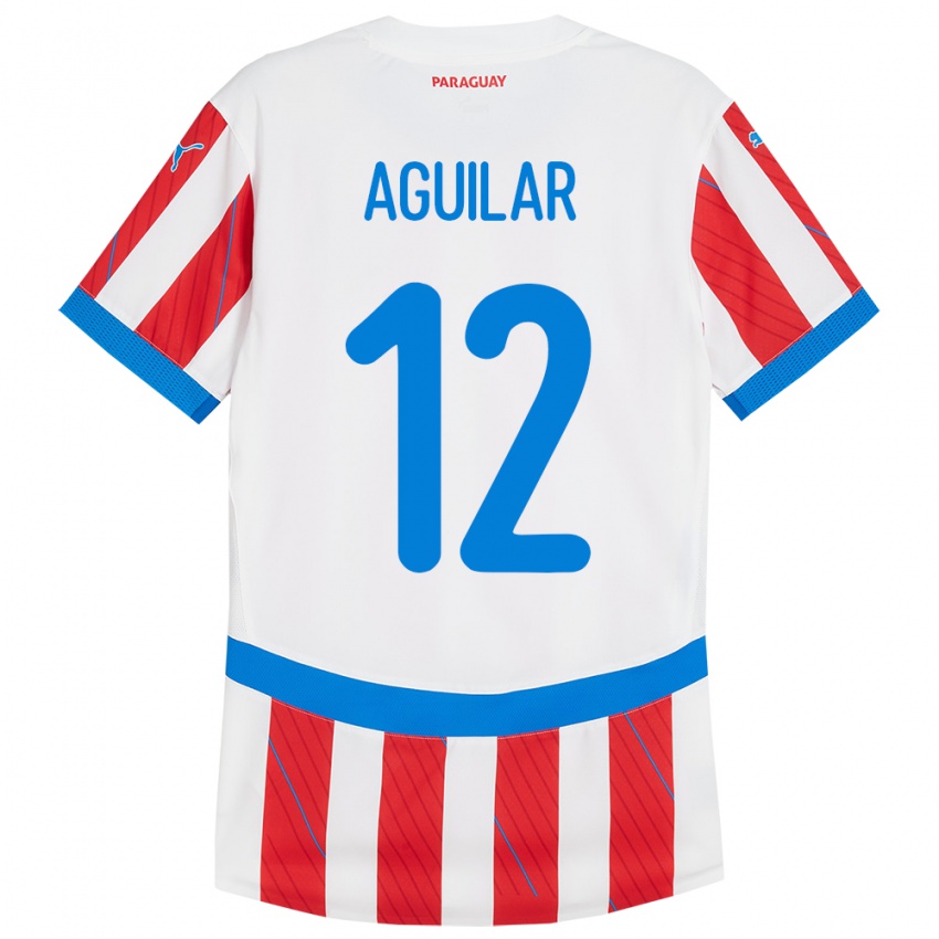 Kinderen Paraguay Alfredo Aguilar #12 Wit Rood Thuisshirt Thuistenue 24-26 T-Shirt