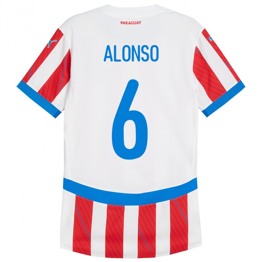 Kinderen Paraguay Júnior Alonso #6 Wit Rood Thuisshirt Thuistenue 24-26 T-Shirt