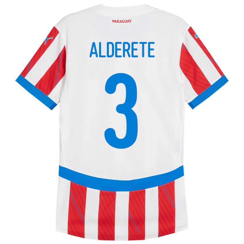 Kinderen Paraguay Omar Alderete #3 Wit Rood Thuisshirt Thuistenue 24-26 T-Shirt