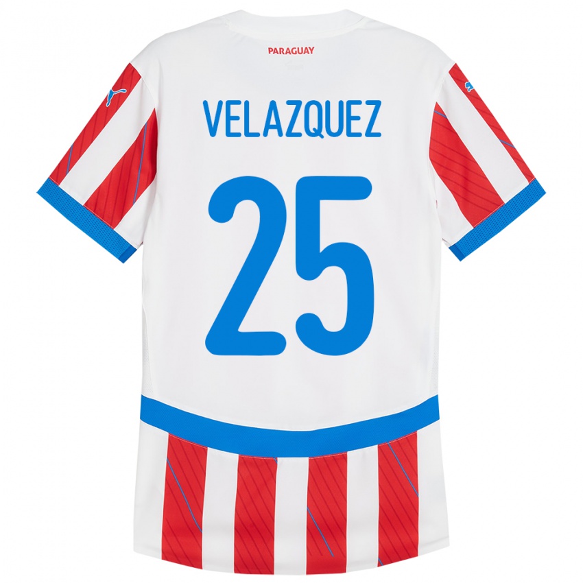 Kinderen Paraguay Gustavo Velázquez #25 Wit Rood Thuisshirt Thuistenue 24-26 T-Shirt