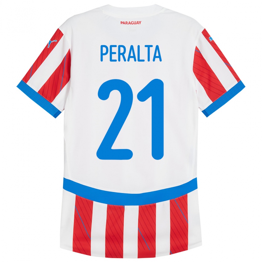 Kinderen Paraguay Fabrizio Peralta #21 Wit Rood Thuisshirt Thuistenue 24-26 T-Shirt