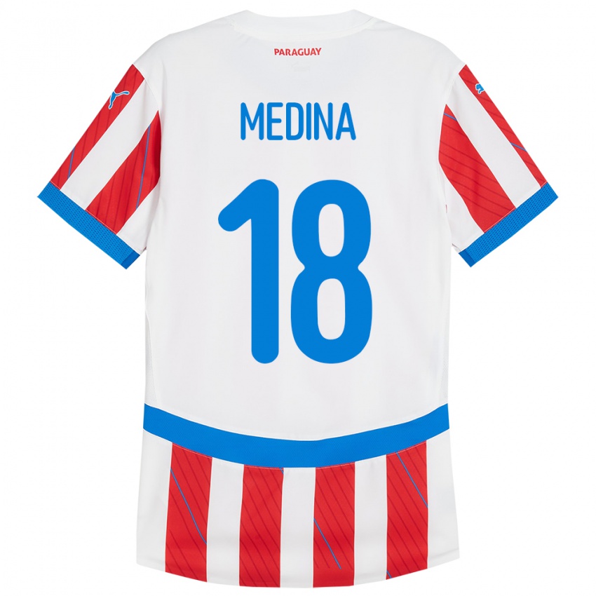 Kinderen Paraguay Jesús Medina #18 Wit Rood Thuisshirt Thuistenue 24-26 T-Shirt