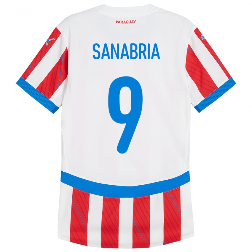 Kinderen Paraguay Antonio Sanabria #9 Wit Rood Thuisshirt Thuistenue 24-26 T-Shirt