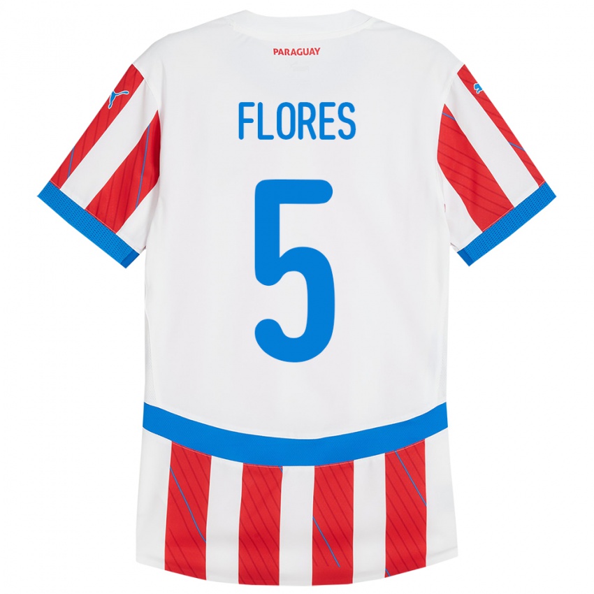 Kinderen Paraguay Gilberto Flores #5 Wit Rood Thuisshirt Thuistenue 24-26 T-Shirt