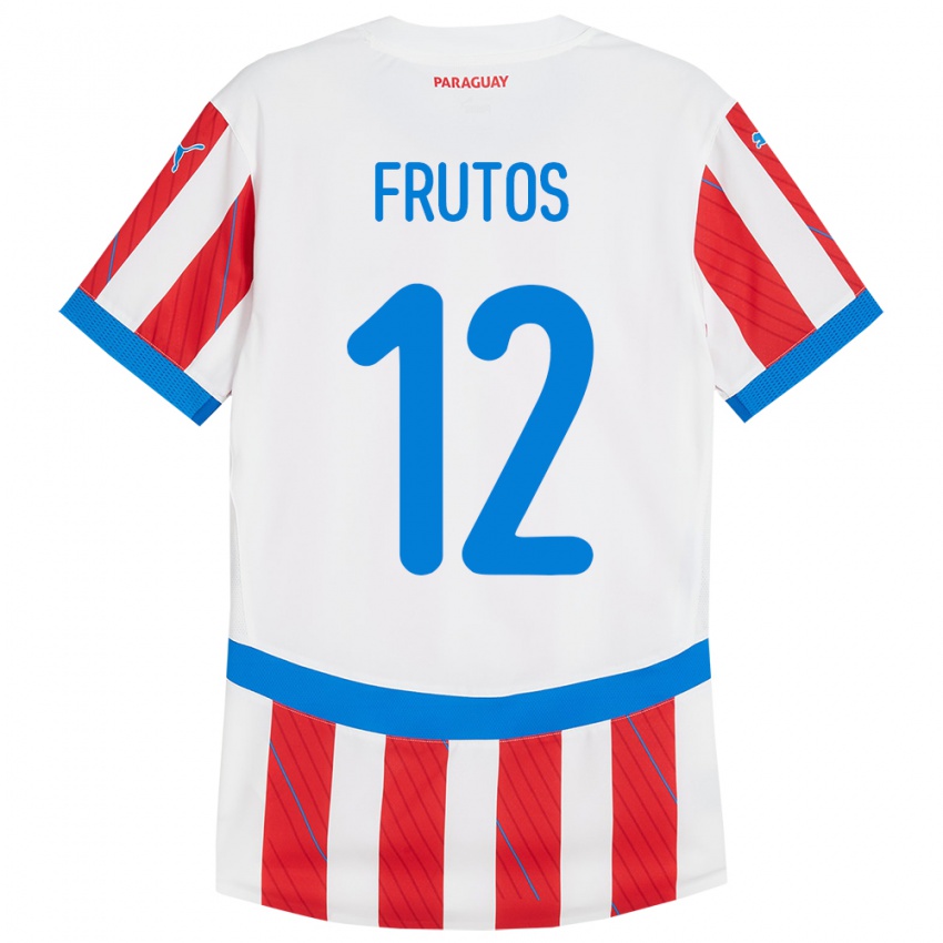 Kinderen Paraguay Rodrigo Frutos #12 Wit Rood Thuisshirt Thuistenue 24-26 T-Shirt