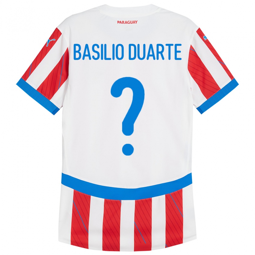 Kinderen Paraguay Basilio Duarte #0 Wit Rood Thuisshirt Thuistenue 24-26 T-Shirt