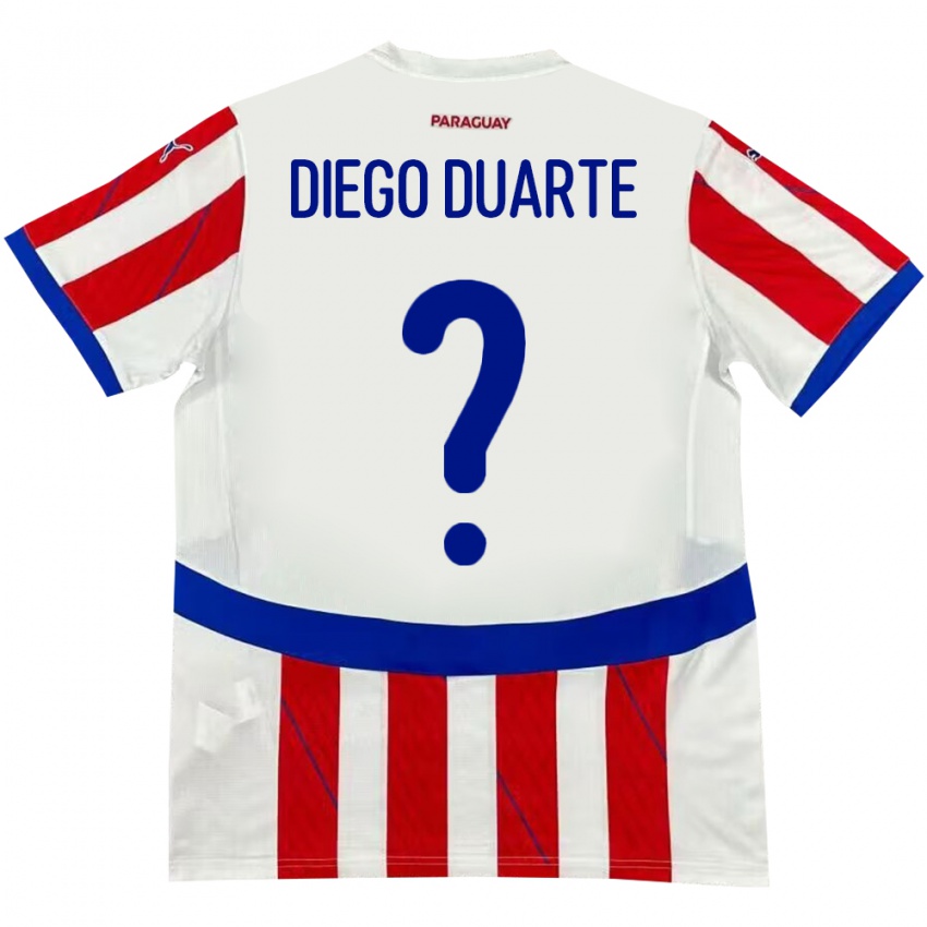 Kinderen Paraguay Diego Duarte #0 Wit Rood Thuisshirt Thuistenue 24-26 T-Shirt