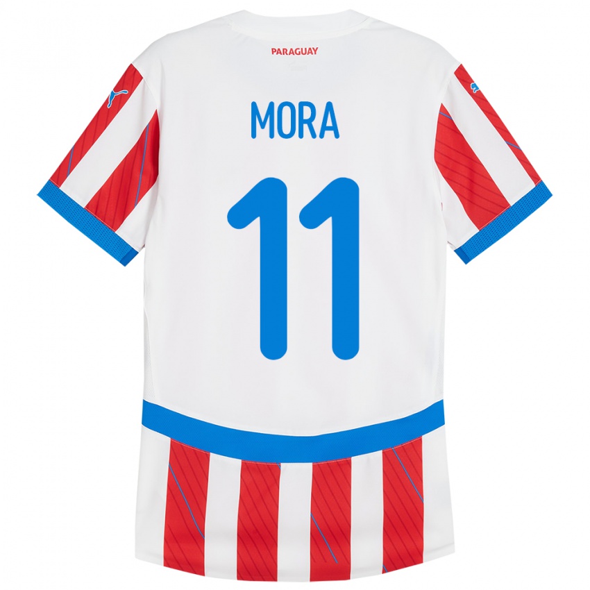 Kinderen Paraguay Jorge Mora #11 Wit Rood Thuisshirt Thuistenue 24-26 T-Shirt