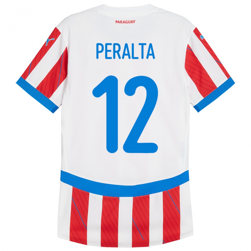 Kinderen Paraguay Jesús Peralta #12 Wit Rood Thuisshirt Thuistenue 24-26 T-Shirt