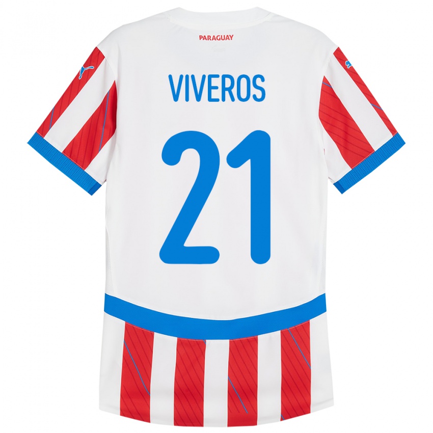 Kinderen Paraguay Fernando Viveros #21 Wit Rood Thuisshirt Thuistenue 24-26 T-Shirt