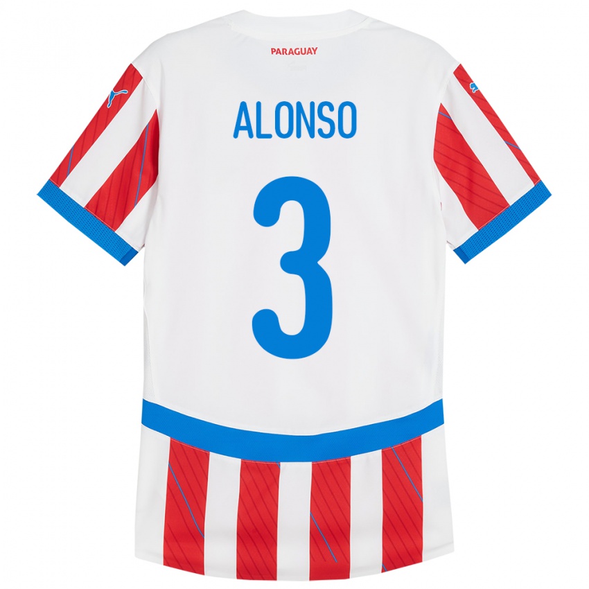 Kinderen Paraguay Lorena Alonso #3 Wit Rood Thuisshirt Thuistenue 24-26 T-Shirt