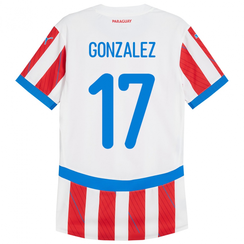 Kinderen Paraguay Lourdes González #17 Wit Rood Thuisshirt Thuistenue 24-26 T-Shirt